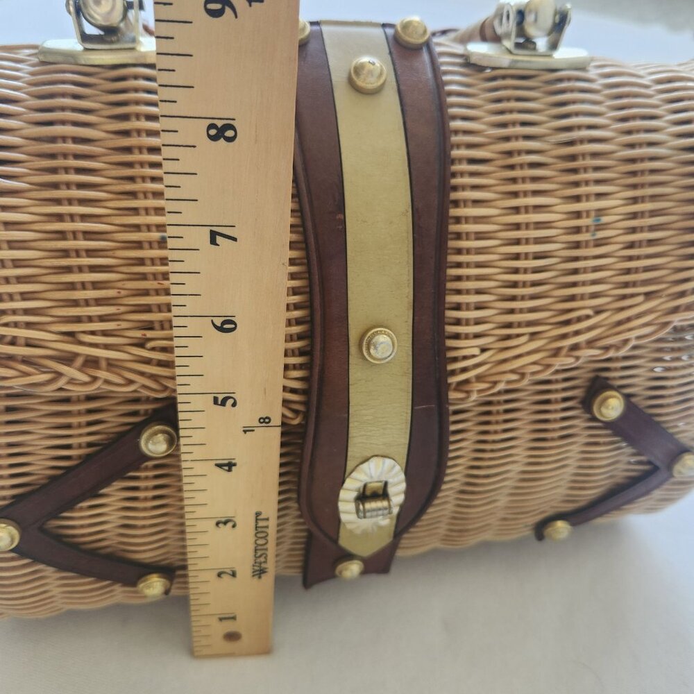 Vintage 1960's Woven Plastic Wicker Handbag Purse Leather Retro Cottagecore Cute - Picture 9 of 16
